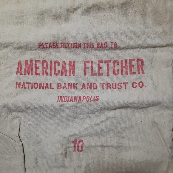 Two Vintage Bank Bags * Illinois * Indianapolis * Canvas Money Bags * Gift Bags - Picture 4 of 6